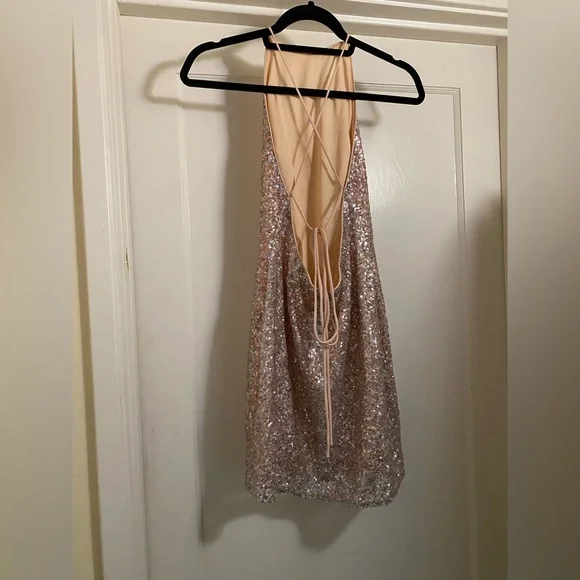 Pink Sequin Backless Mini Party Dress sz Med barbiecore - Picture 9 of 10